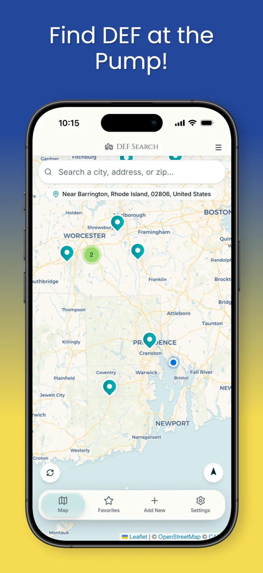 Find DEF at the Pump — map view of nearby DEF stations