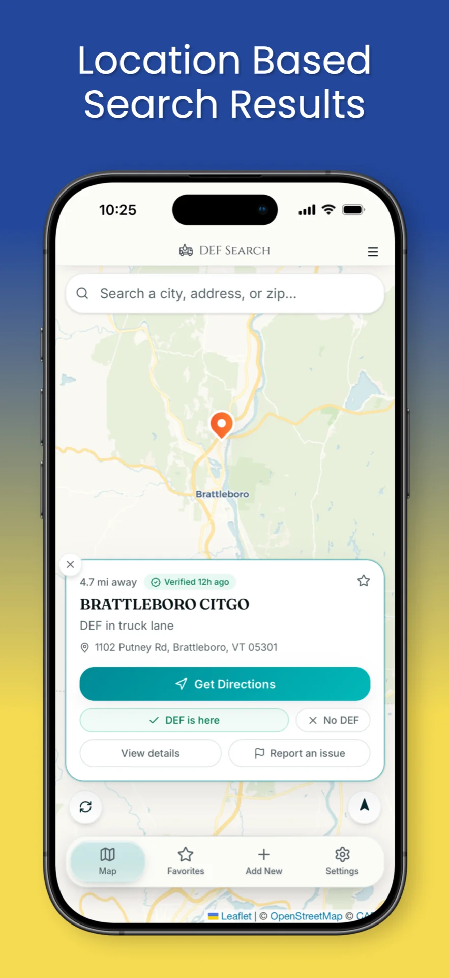 Location-based search results for DEF stations