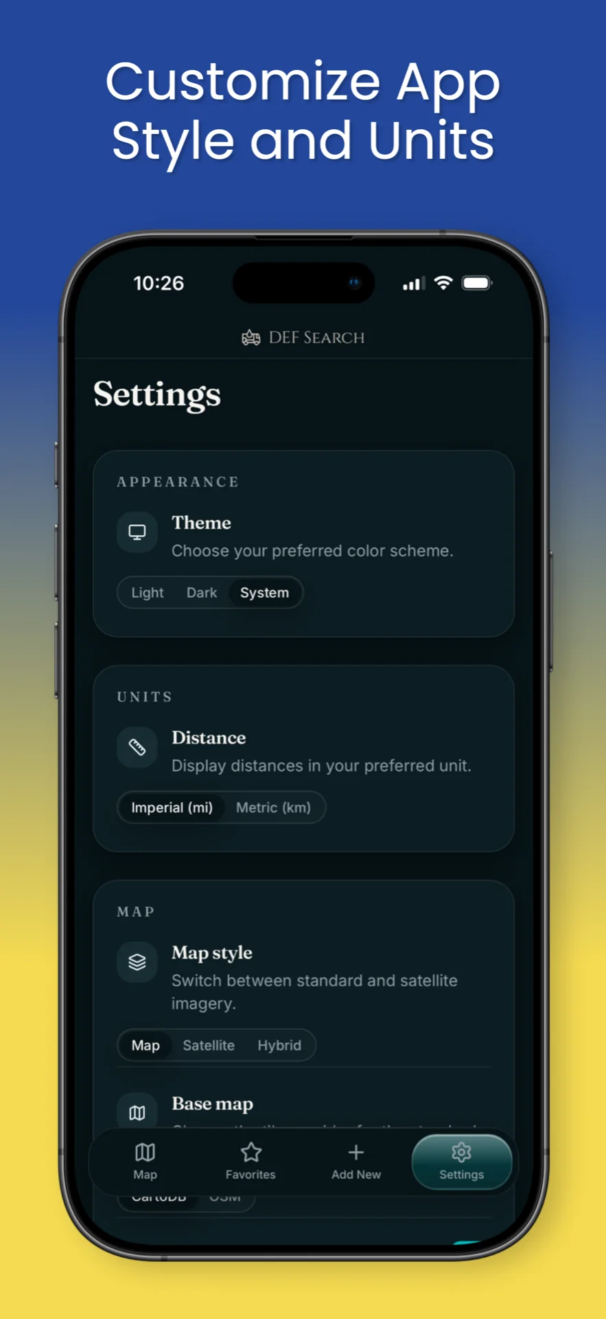 Customize app style and units in settings
